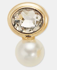 Anne Klein Imitation Pearl & Stone Snowman Button Earrings