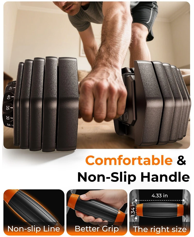 Fed Fitness DB1 Single Adjustable Dumbbell, 15-in-1 QuickDial 52.5lb, with Storage Box and App, Home Gym Weights for Hiit and Drop Set