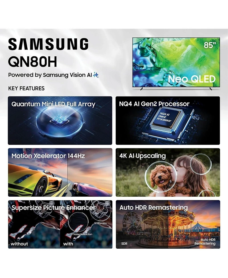 Samsung QN75QN80HAFXZA 75 Inch Neo Qled 4K Tv with 2 Year Amber Protection Plan