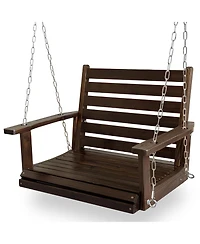 Innovaze 1-Seater Premium Solid Fir Wood Outdoor Porch Swing, Hanging Log Bench with 880 lbs Capacity