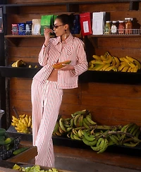 Avec Les Filles Women's Mid-Rise Striped Drawstring Pants