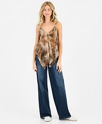 Madden Girl Juniors' V-Neck Animal-Print Babydoll Top
