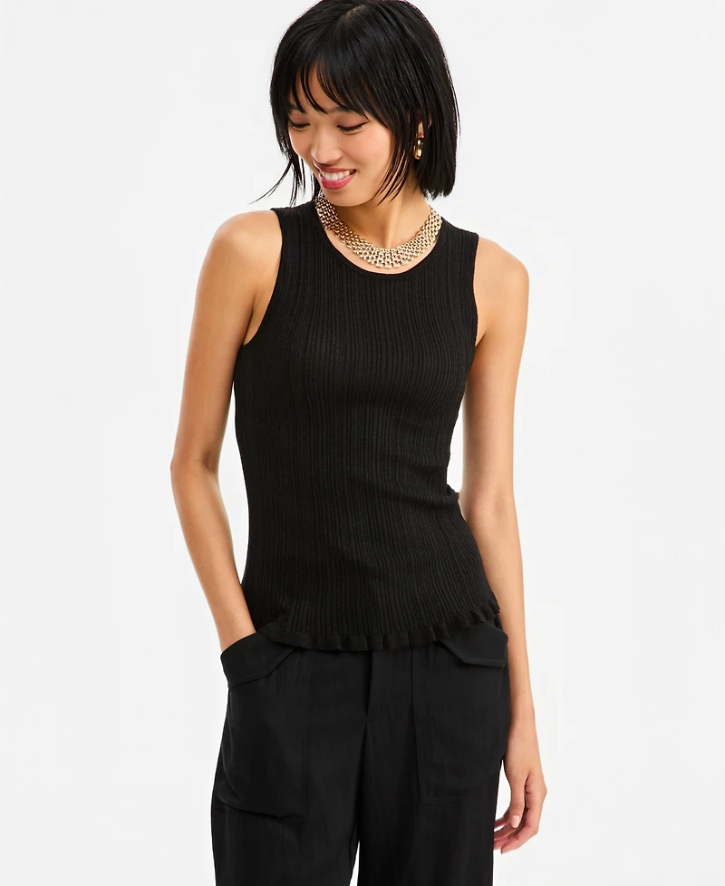 I.n.c. International Concepts Women's Sleeveless Crewneck Ribbed Cotton-Blend Sweater Tank, Macy's Exclusive