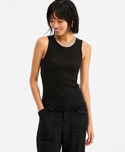 I.n.c. International Concepts Women's Sleeveless Crewneck Ribbed Cotton-Blend Sweater Tank, Macy's Exclusive