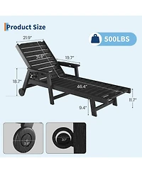homfan 1 piece Hdpe Chaise Lounge Chair, 5-Position Adjustable Backrest, Wheels and Cup Holder, Weather-Resistant Outdoor Recliner for Poolside