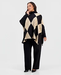Jones New York Plus Size Argyle Turtleneck Poncho