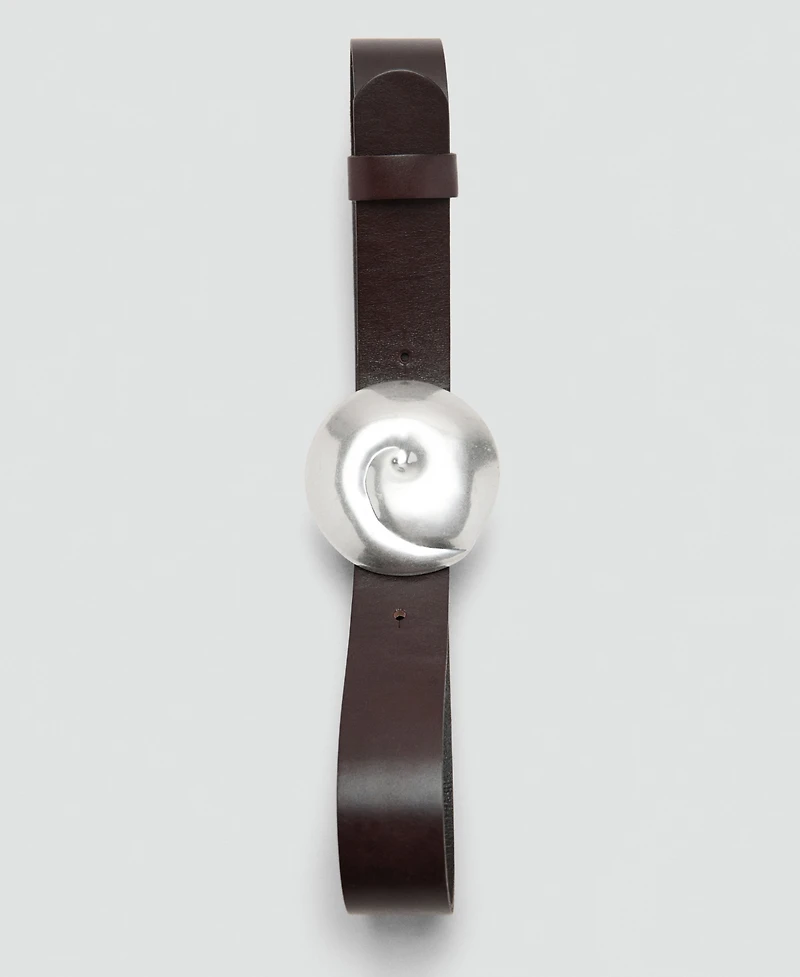 Mango Women's Shell Buckle Leather Belt