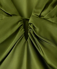 Mango Women's Gathered V-Neckline Satin Dress