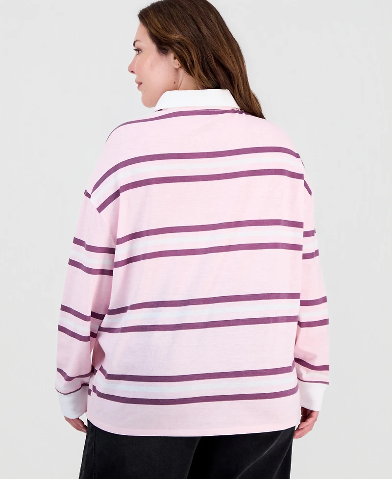 Love Tribe Trendy Plus Hello Kitty Striped Rugby Shirt