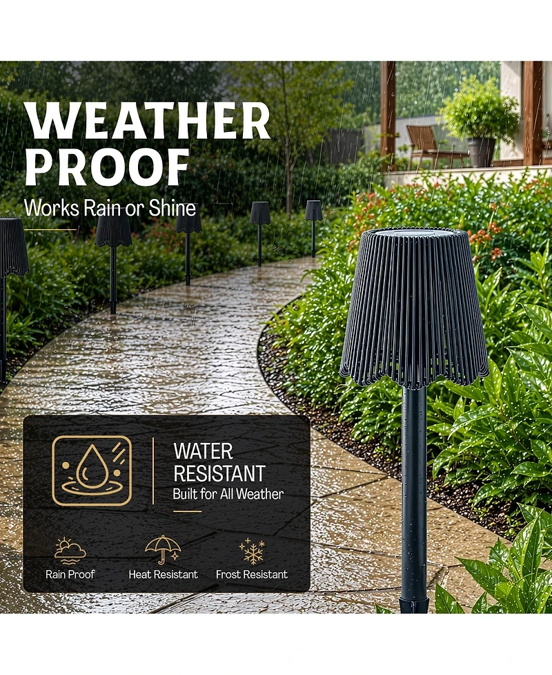 4-Piece Wicker-Style Solar Powered Led Dusk-to-Dawn Weather Resistant Walkway Path Lights