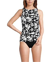 Lands' End Women's D-Cup Chlorine Resistant High Neck Upf 50 Modest Tankini Swimsuit Top