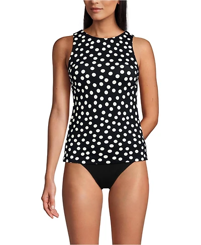 Lands' End Women's D-Cup Chlorine Resistant High Neck Upf 50 Modest Tankini Swimsuit Top