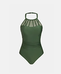 Cupshe Women's Scoop Neck Mesh Panel Ruched One-Piece Swimsuit