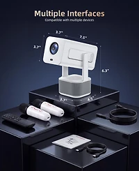 Sugift Mini Projector with WiFi 6 and Bluetooth 5.2 Built-in Apps for Bedroom Portable Projector Smart Keystone 1080P 4K Support with 2 Wireless Mics