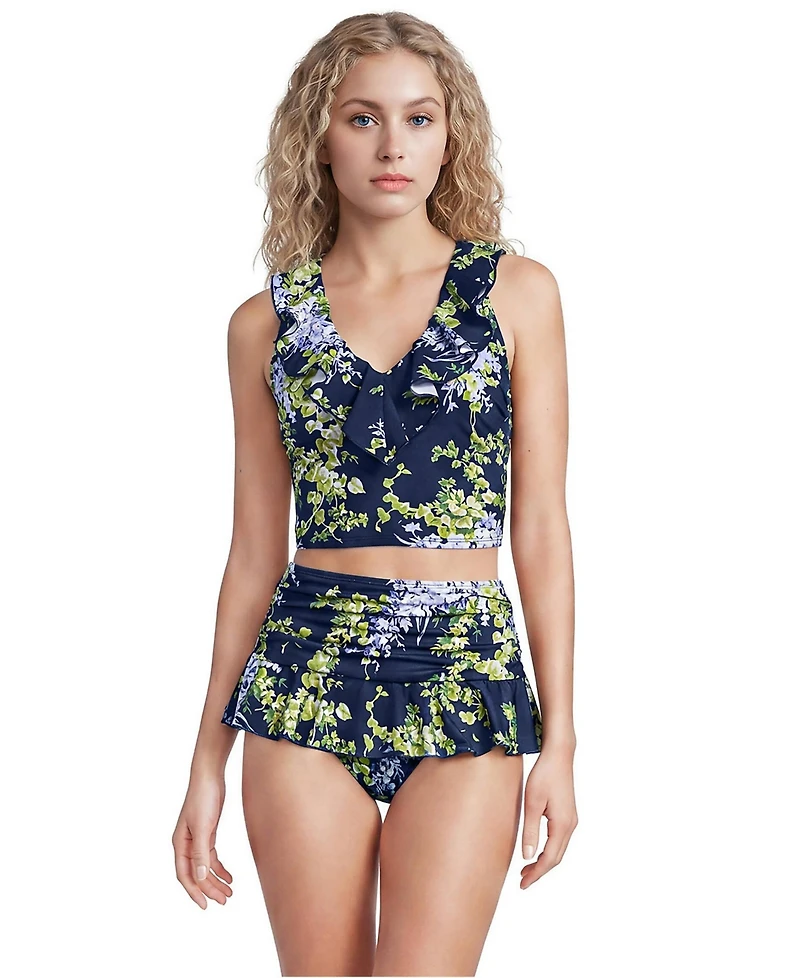 Lands' End Women's Ruffle Midkini Top and High Waisted Bottom Swimsuit Set