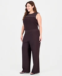Anne Klein Plus High-Waist Pull-On Wide-Leg Pants