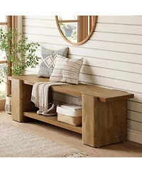 Tribesigns Wood Entryway Bench: 63" end of bed bench with storage shelf. Farmhouse shoe bench for entryway, dining room, hallway.