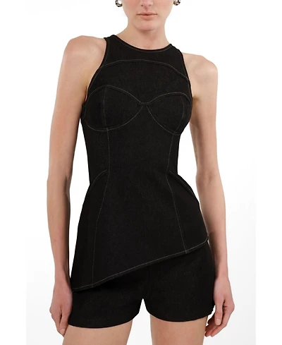 Nocturne Women's Halter Neck Denim Bustier Top