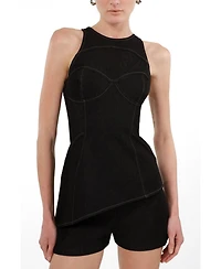 Nocturne Women's Halter Neck Denim Bustier Top