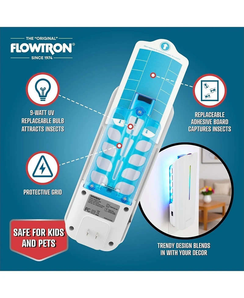 Flowtron Indoor Fly Trap, 9W Uv Light, Silent Mosquito and Gnat Catcher, 375 Sq Ft