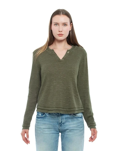 Wilt Women's Long Sleeve Henley Mock Tee