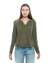 Wilt Women's Long Sleeve Henley Mock Tee