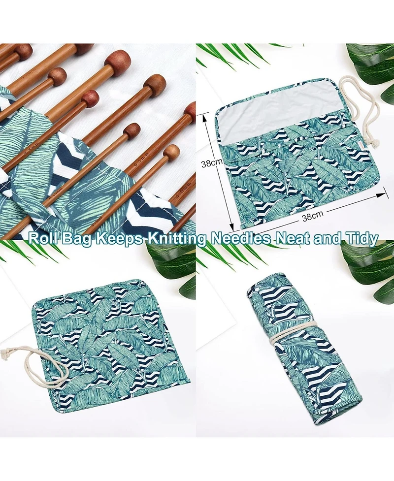 Aeelike 18 Pairs Bamboo Knitting Needles Set - 10 Inches Wooden Single Point Needles with Roll Bag - Portable Knitting Needle Set for Beginners