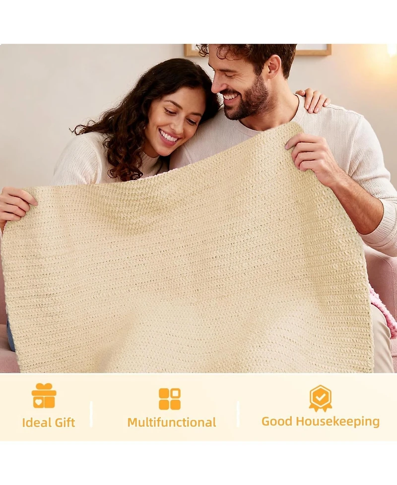 Aeelike Beginner Crochet Blanket Kit - Soft Chenille Yarn, Instructions and Accessories