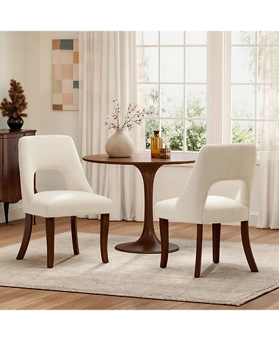 Rainsken Wooden Dining Chairs Set of 2, Upholstered Chenille Fabric Chair, Curved Solid Wood Legs, for Kitchen Room