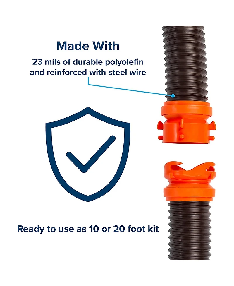Camco RhinoFLEX 20' Sewer Hose with Sidewinder Support Rv Trailer Accessory Set