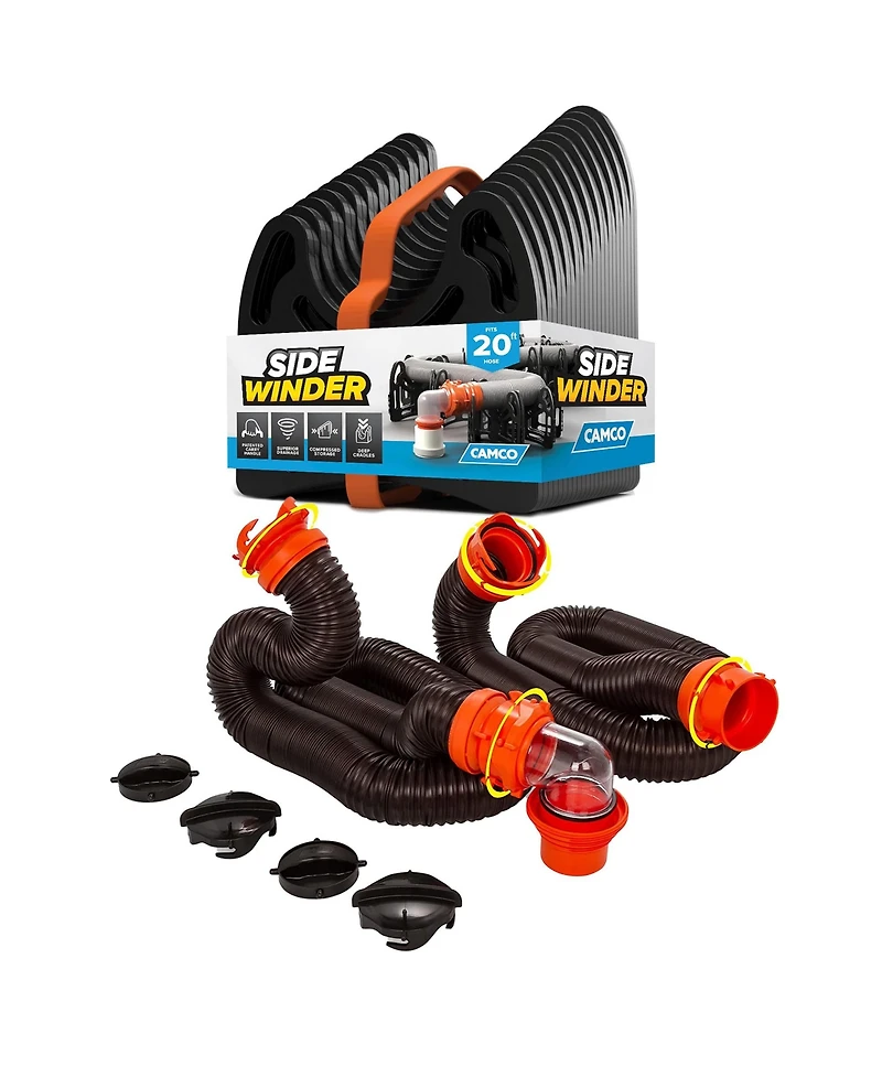 Camco RhinoFLEX 20' Sewer Hose with Sidewinder Support Rv Trailer Accessory Set
