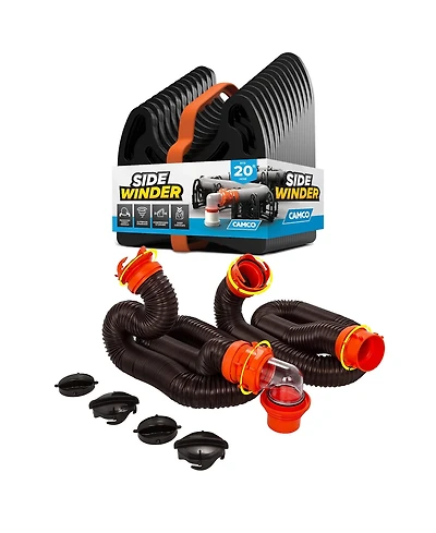 Camco RhinoFLEX 20' Sewer Hose with Sidewinder Support Rv Trailer Accessory Set