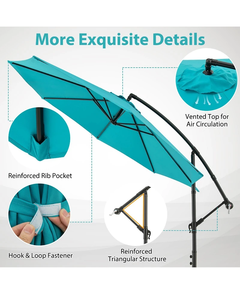 Sugift 10 ft Offset Cantilever Umbrella with Eight Ribs and Cross Base