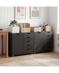 Costway 5-Drawer File Cabinet with Door, Wheels and 5-Level Adjustable Shelf for Home
