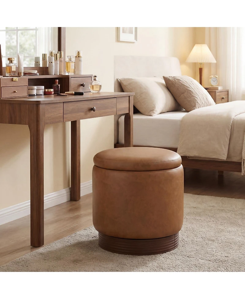 Costway 360degree(s) Swivel Faux Leather Foot Rest with Hidden Storage, 400 Lbs Weight Capacity