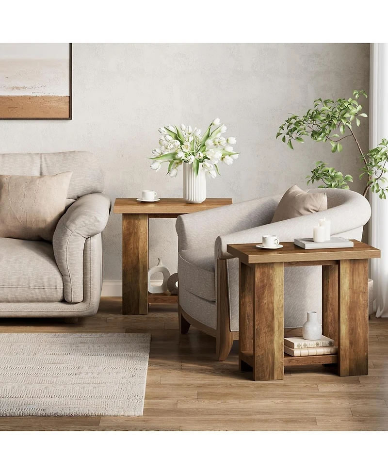 Tribesigns 2 Tier Side Table with Storage,Rustic Wood End Table,Narrow Nightstand Bedside Table for Living Room,Bedroom,Small Spaces