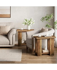 Tribesigns 2 Tier Side Table with Storage,Rustic Wood End Table,Narrow Nightstand Bedside Table for Living Room,Bedroom,Small Spaces