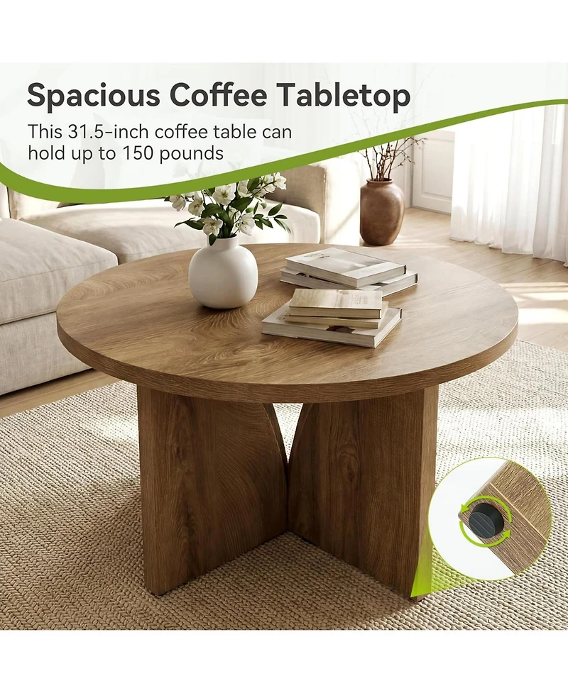 Tribesigns Round Coffee Table: 31.5" circle center table for living room, modern wooden table for small space, easy assembly.