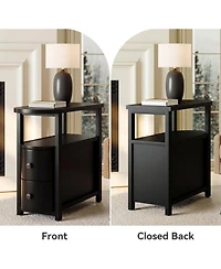 Tribesigns Solid Wood End Table with 2 Drawers and Open Shelf:No assembly required.Black side table for living room couch,slim nightstand for bedroom