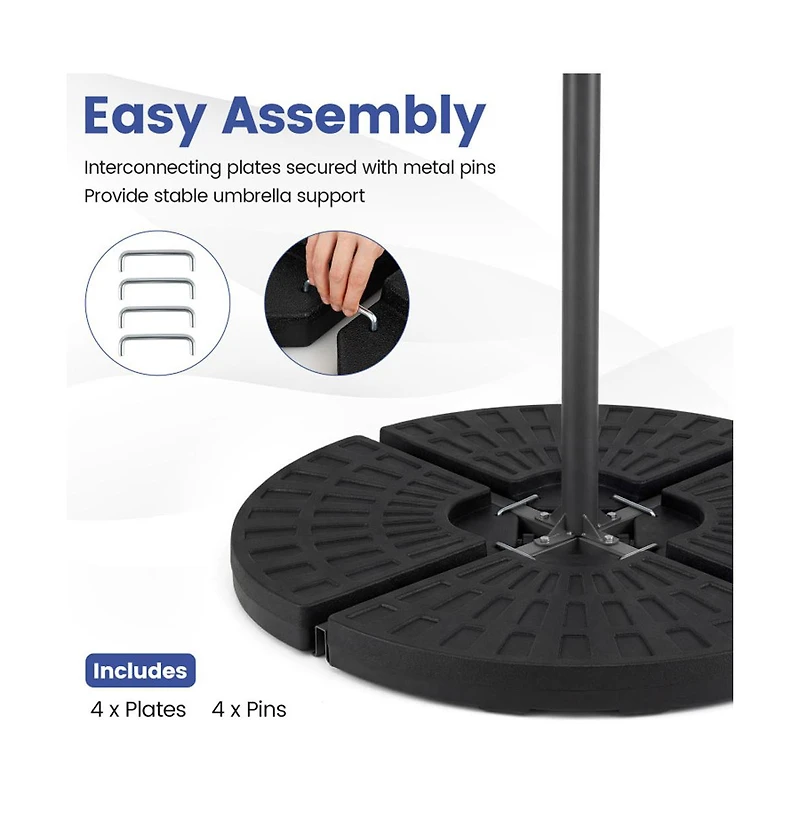 Boyel Living 4-Piece Patio Market Umbrella Base 140 Lbs Heavy-Duty with U-Locking Pins