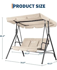 gaomon 3-Seat Outdoor Swing Chair -Weather-Resistant, Adjustable Canopy, Thick Cushions, 500 lbs Capacity for Patio or Porch