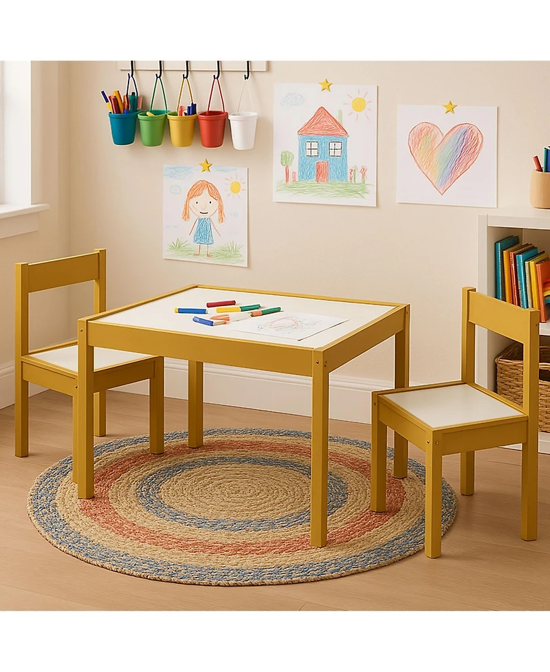 Pj Wood 3 Piece Table and Chairs Set with Natural Finish and Dry Erase Surface
