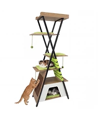 Costway 73" Wooden Multi-level Cat Tower with Elevated Perch, Large Condo, Dangling Balls