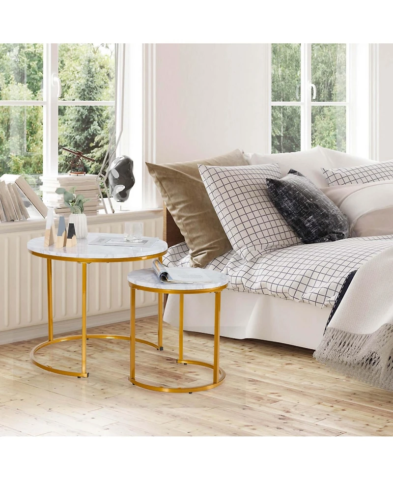Costway Nesting Coffee Table Set of 2 for Balcony Living Room Modern Round Side Tables