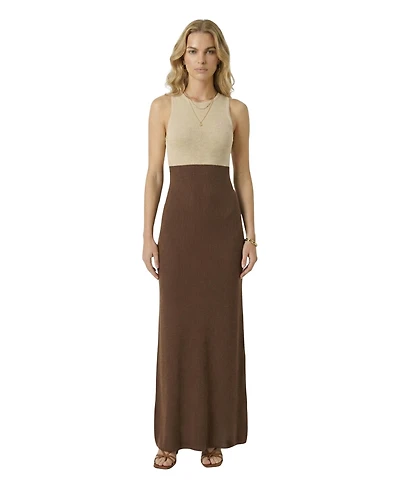 Modenaire Women's Two-Tone Sleeveless Knit Contoured Waist Dress
