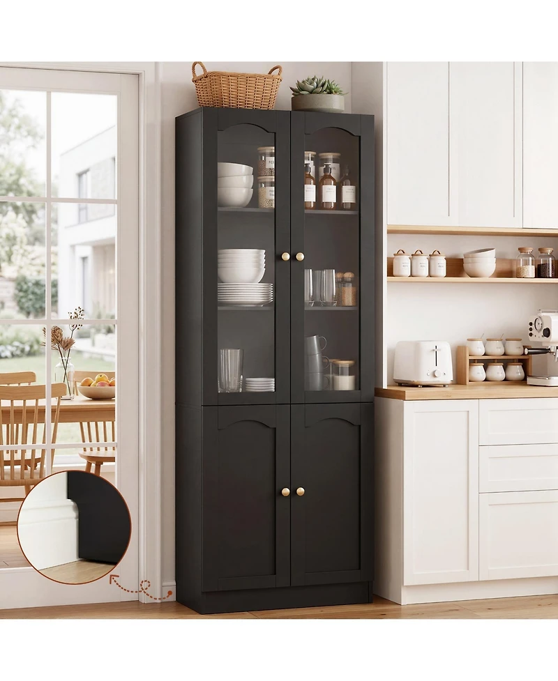 Aheaplus 80" Pantry Cabinet with Glass Door and Shelves, Kitchen Storage Cabinet