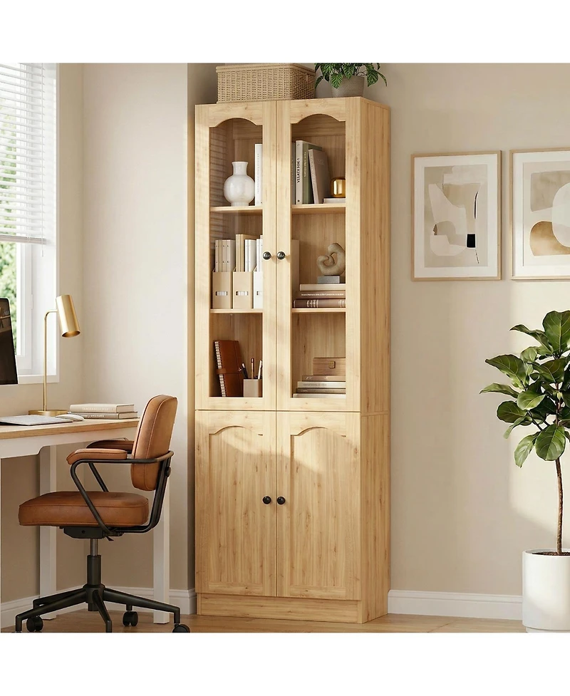 Aheaplus 80" Pantry Cabinet with Glass Door and Shelves, Kitchen Storage
