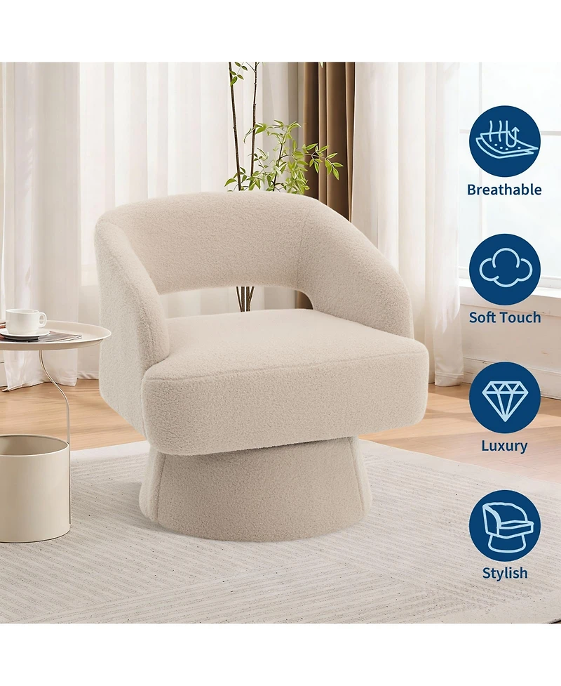 gaomon Modern 360degree(s) Swivel Barrel Accent Chair, Soft Fuzzy Round Lounge with Hollow Back and Stable Cone Base for Living Room Bedroom Office