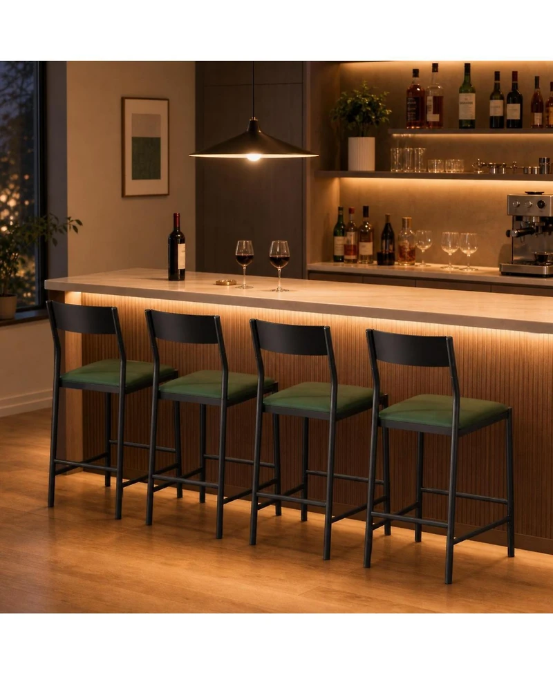 gaomon Set of 4 Modern Bar Stools 24" Counter Height, Pu Leather Stools with Backrest and Footrest, 300 Lb Capacity for Bar, Kitchen or Dining Room
