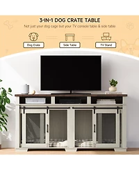 gaomon 71'' Heavy Duty Double Dog Crate Coffee Table - Pet Kennel with 3 Storage Drawers, Removable Divider, Sliding Barn Door